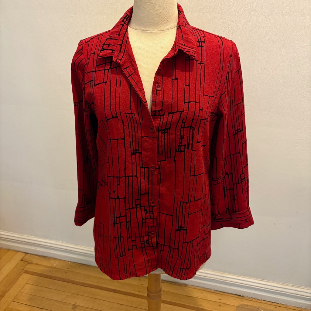 Habitat Clothes To Live In Fit & Flare Shirt In Red & Black Abstract Print Nwot